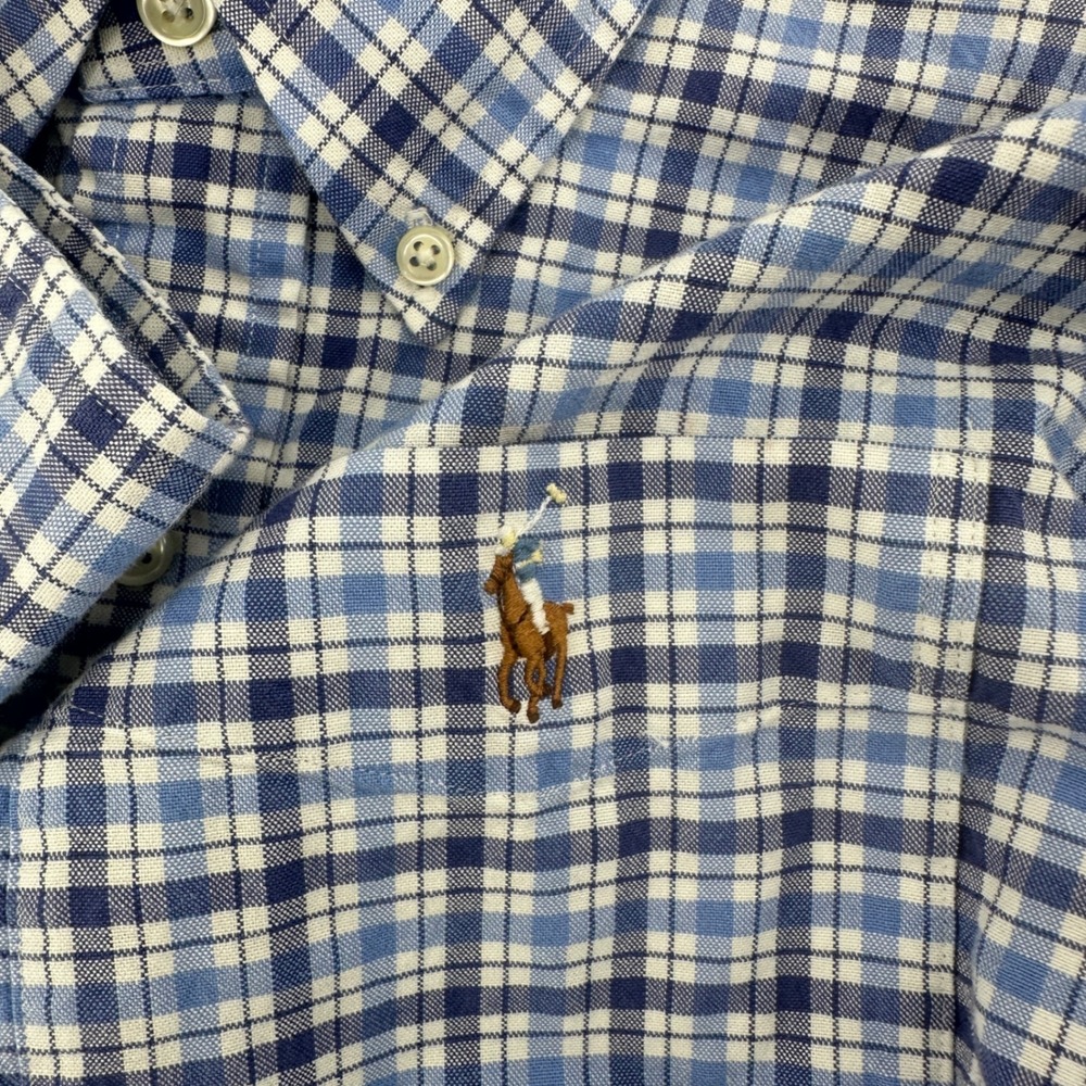 Ralph Lauren Shirt Mens XL Blue Plaid Slim Fit Stretch Oxford Button Down Modern - Picture 3 of 8